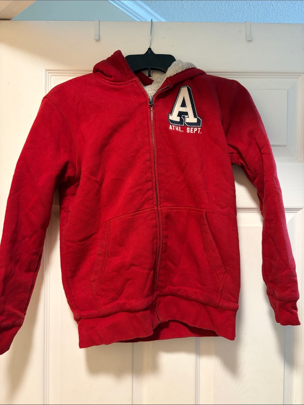The Children's Place Red Hooded Zip-Up Sweatshirt with 'A' Patch